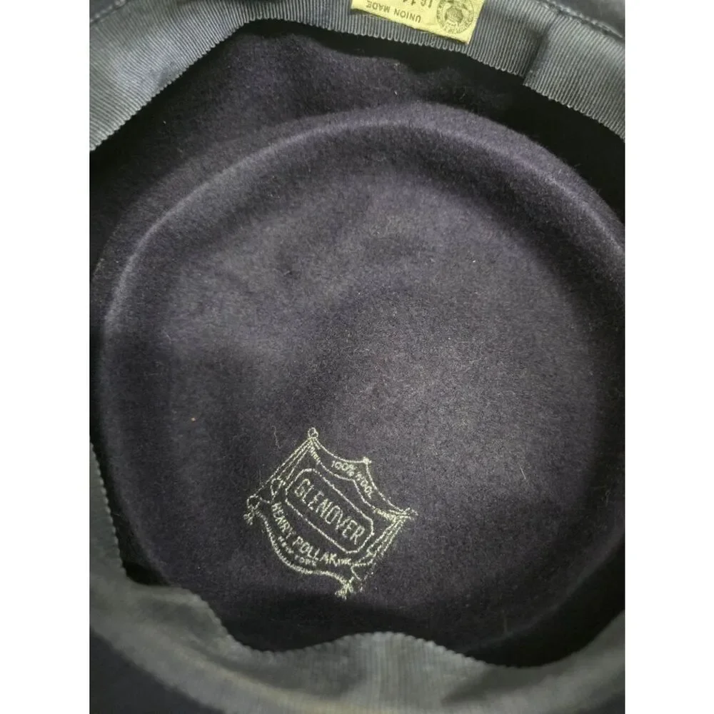 Vintage Glenover Hat Ribbon Veil pillbox Navy Blue Felt formal derby party